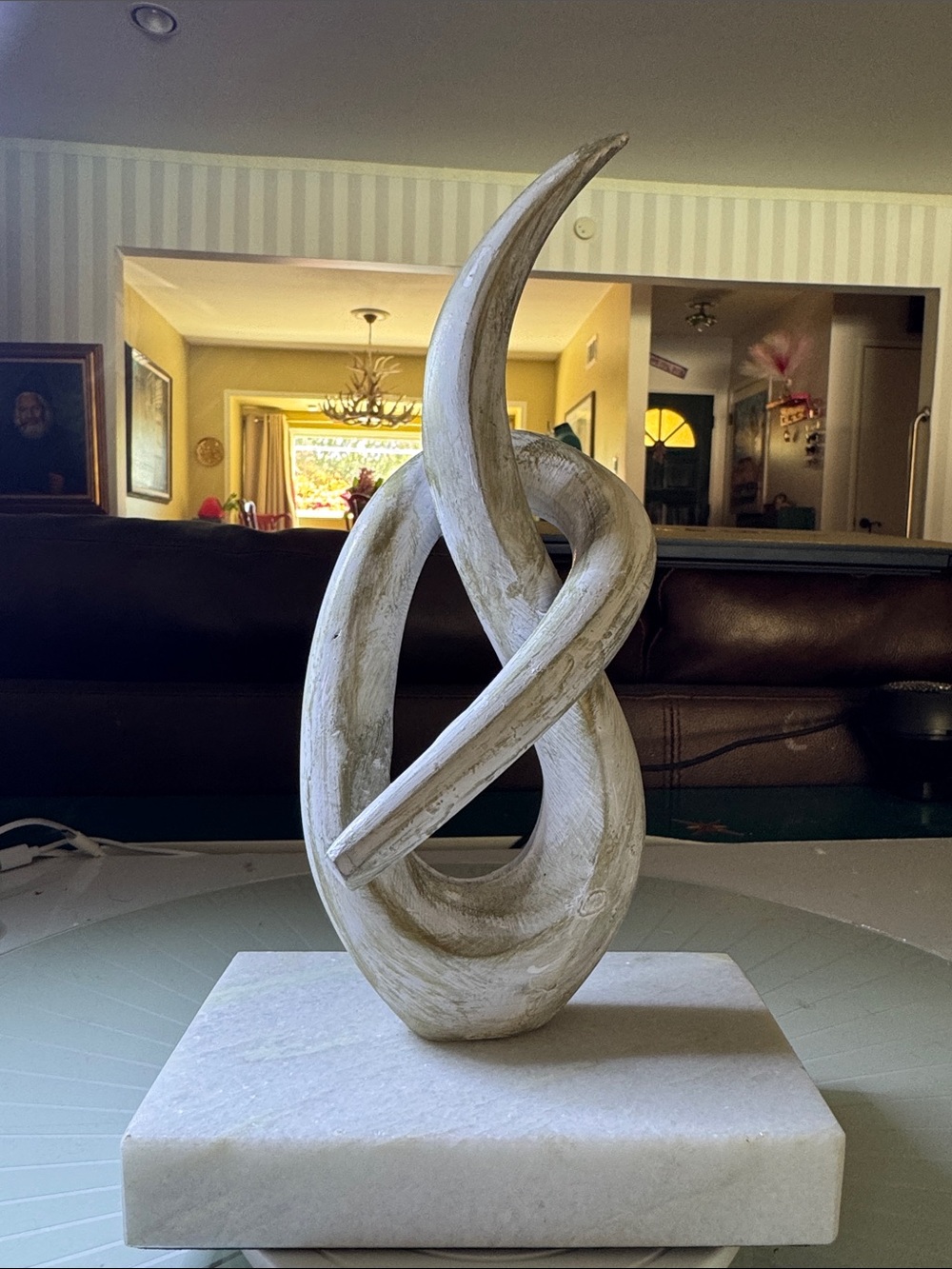 Decorative White Abstract Twist Sculpture on quartz base